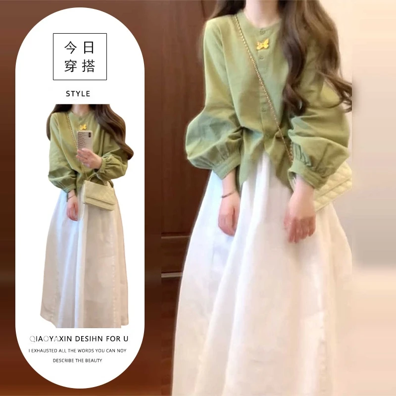 韩系温柔法式高级感气质连衣裙子女2025秋季穿搭气质超火套装长裙