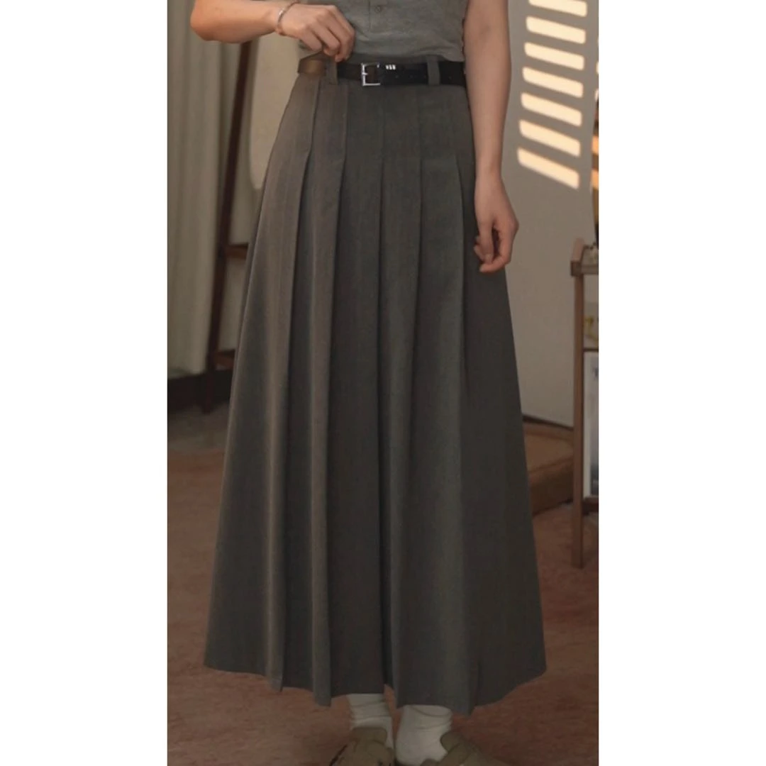 圆圆 【A4腰】纯色春夏百搭显瘦气质西装百褶裙  配腰带 YY 4998