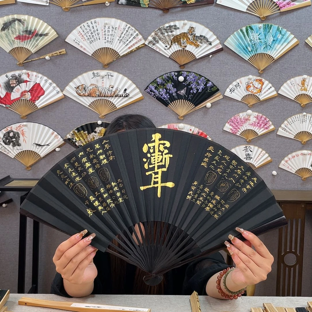 国画95寸黑檀-纯手绘-文玩扇骨（默认粘好）