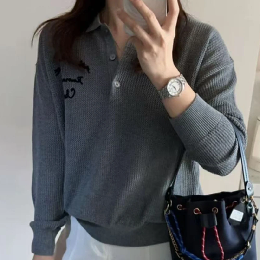气质翻领半开针织衫轻奢新款高级感套头上衣女4325