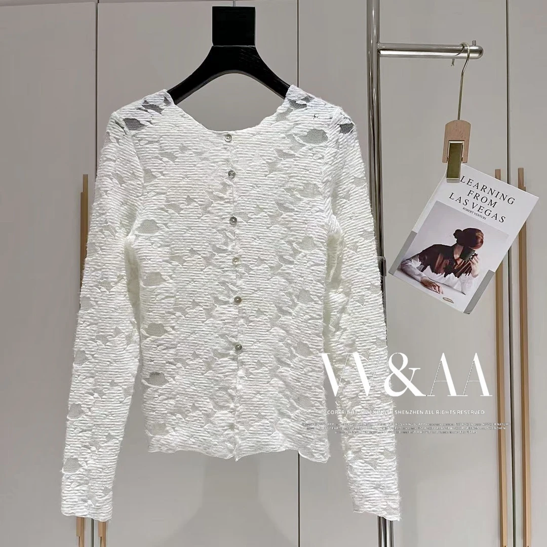 VV&AA 莫奈花园 花朵蕾丝衫法式复古轻熟感蕾丝上衣 RX3826