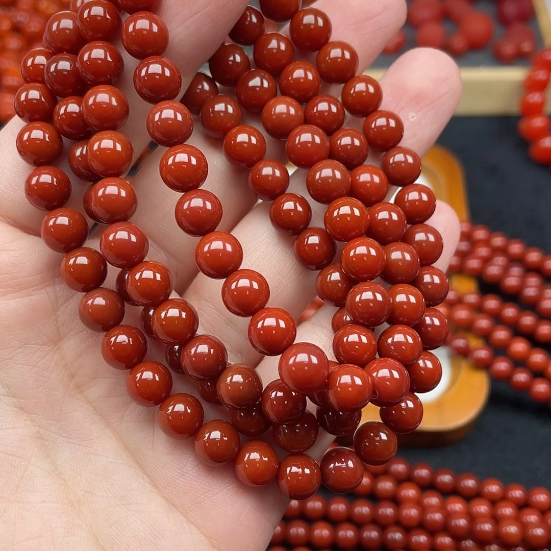 南红玛瑙2号瓦西牛血红卡8长链未镶嵌