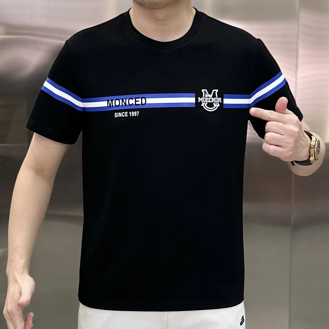 【麦炫严选】夏季新款圆领男字母休闲百搭高棉简约短袖T恤25147