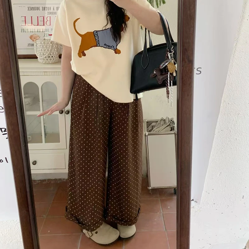 【舒芙蕾】2025春季微胖新款日系时尚小众宽松休闲直筒波点裤 5365