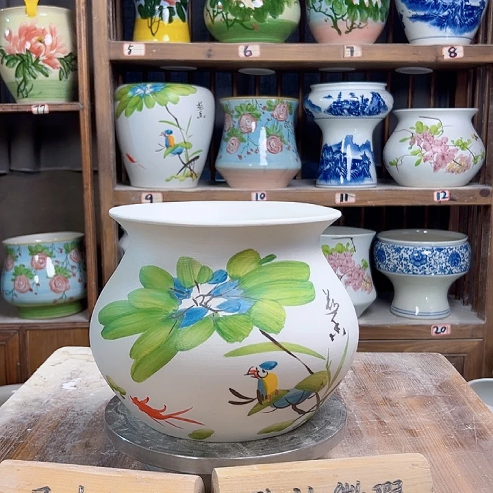 陶瓷钱袋子荷花鸟款新款陶瓷陶瓷陶瓷