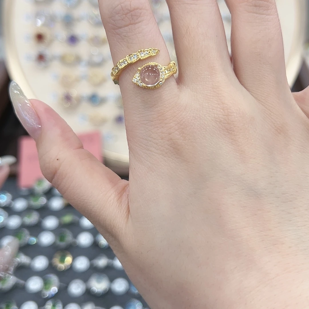 蛇纹石玉戒指银S925镶嵌北*北