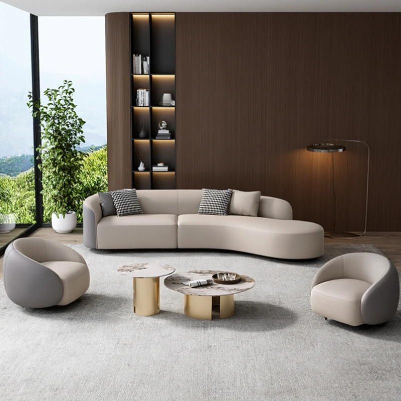 意式轻奢三人皮艺沙发异形沙发酒店异形圆形意式个性极简客厅弧形