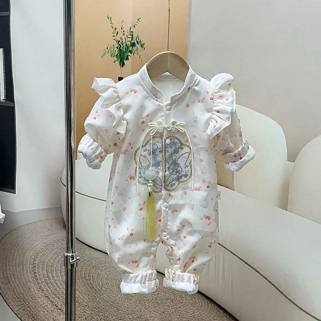 婴幼儿新中式连体衣女宝宝满月酒百天照过周岁宴抓周礼服汉服爬服