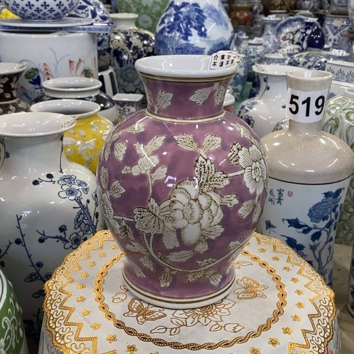 摆件手绘陶瓷彩绘花瓶微瑕