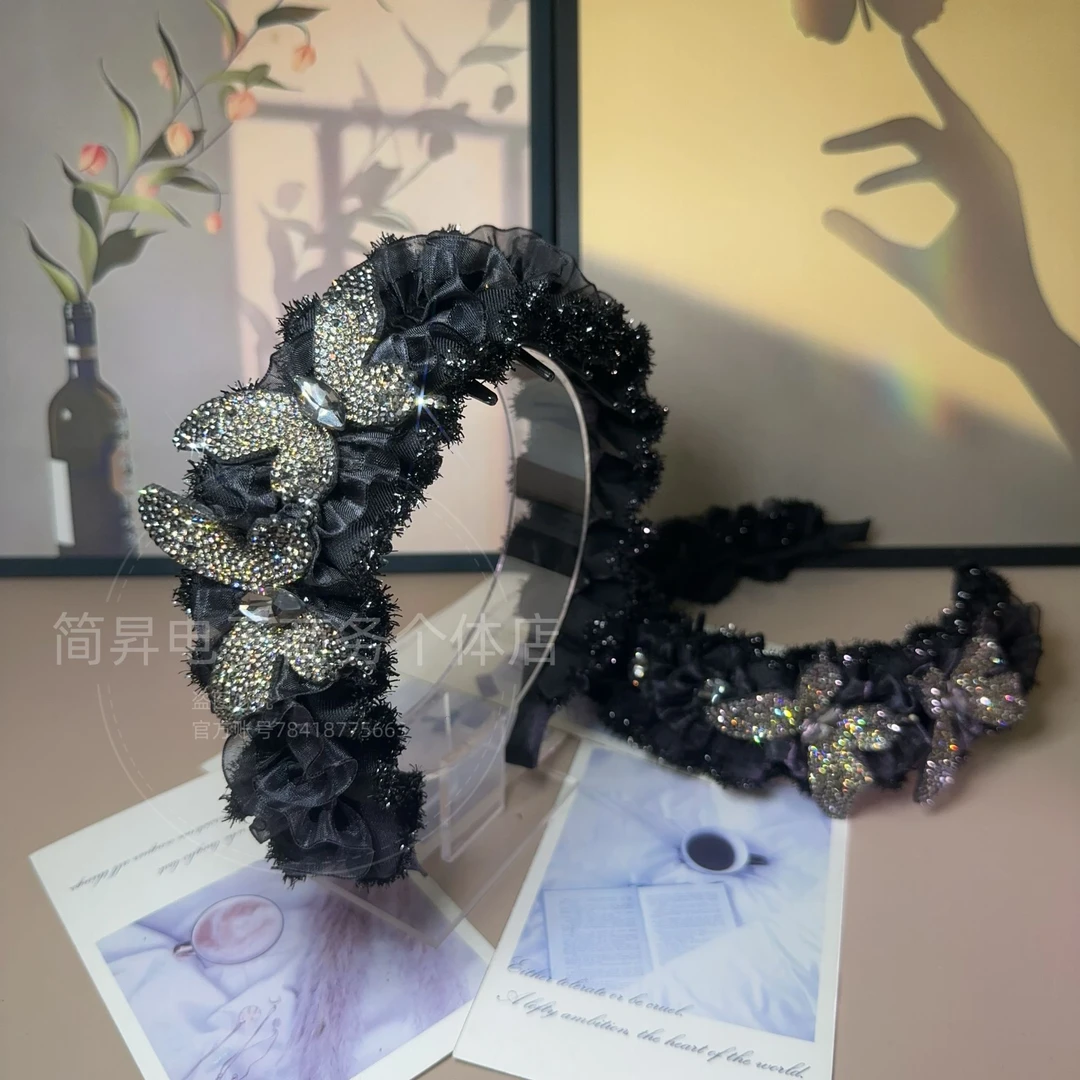 升级款韩版蝴蝶高级感时尚气质百搭减龄倒齿镶钻发箍T0931