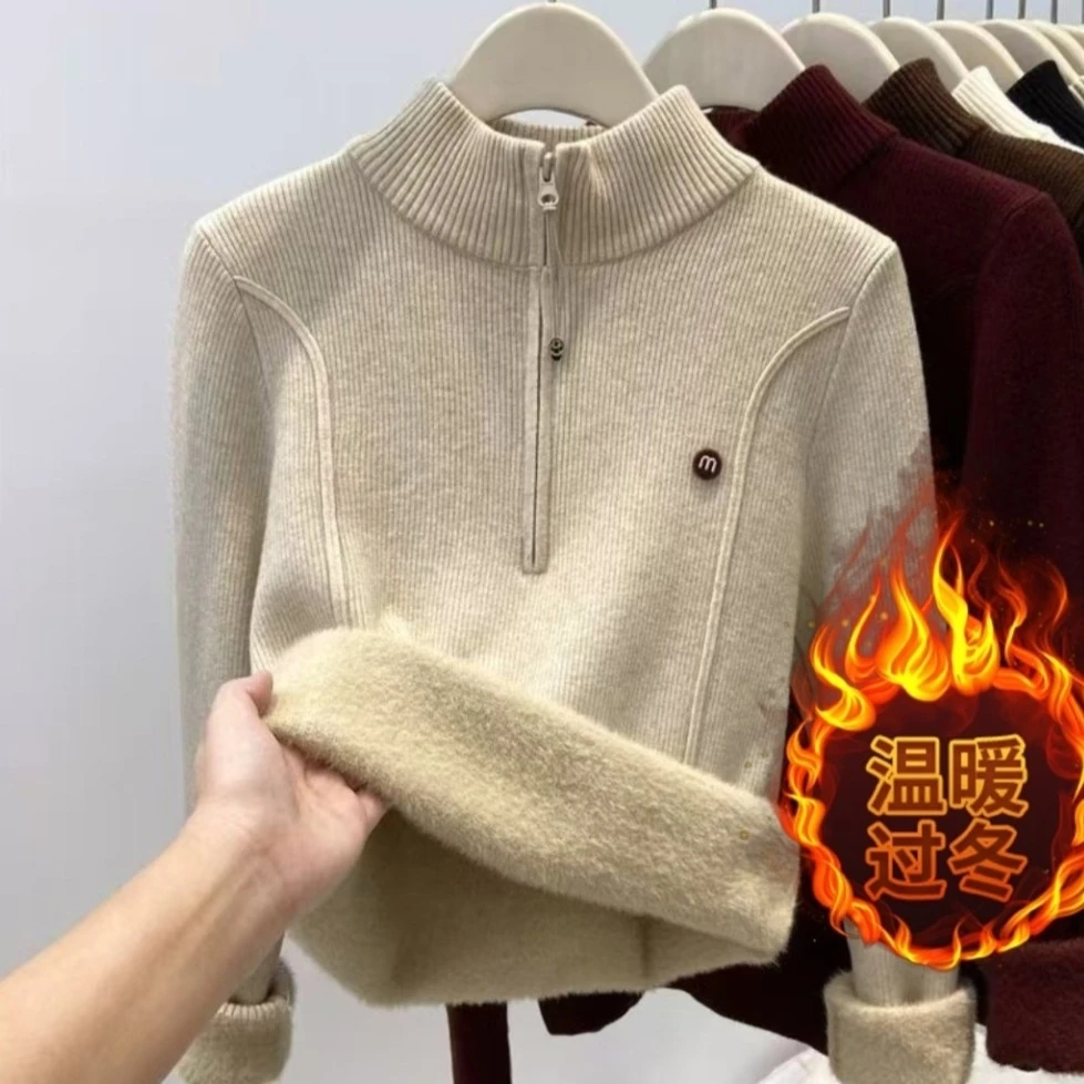 C8817冬款加厚绒立领拉链款一体绒毛衣