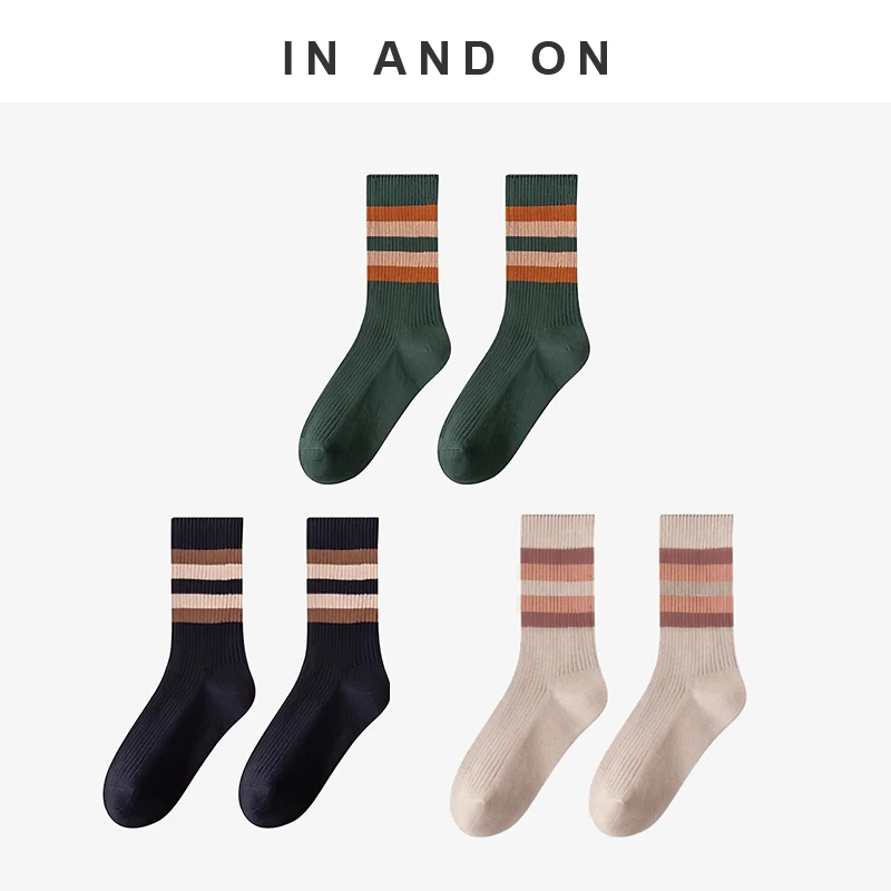 INANDON 绵羊毛加厚保暖撞色条纹堆堆袜 55041