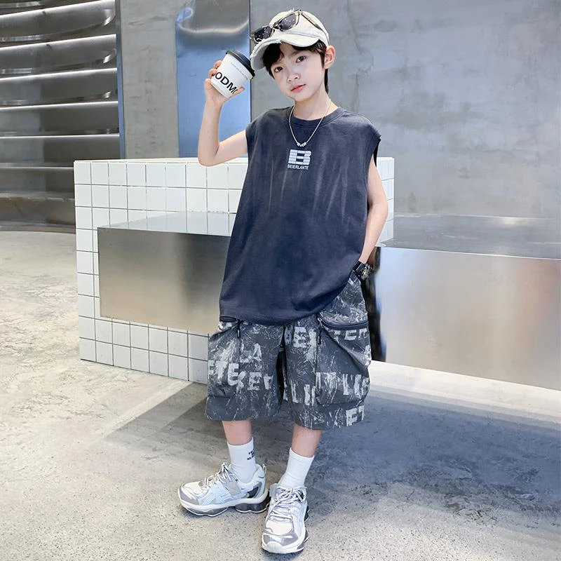 男童夏装背心套装2025新款夏款运动中大儿童夏季男孩痞帅气时髦潮