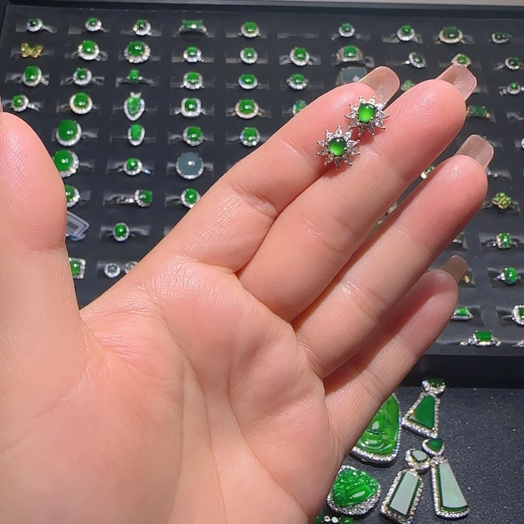 翡翠银S925镶嵌耳饰