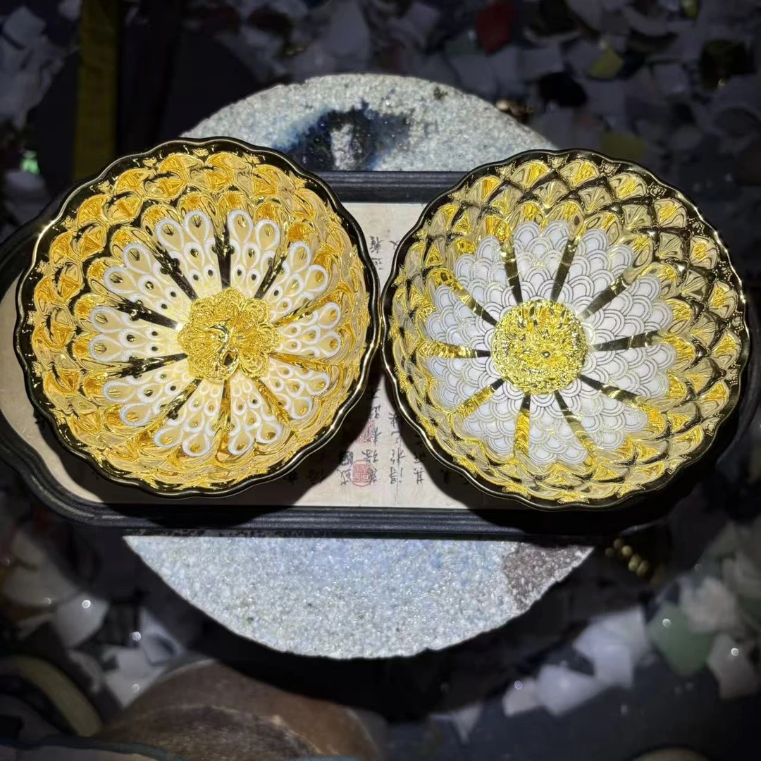 高端茶杯茶器（金玉满堂夜光龙凤对杯）主人杯