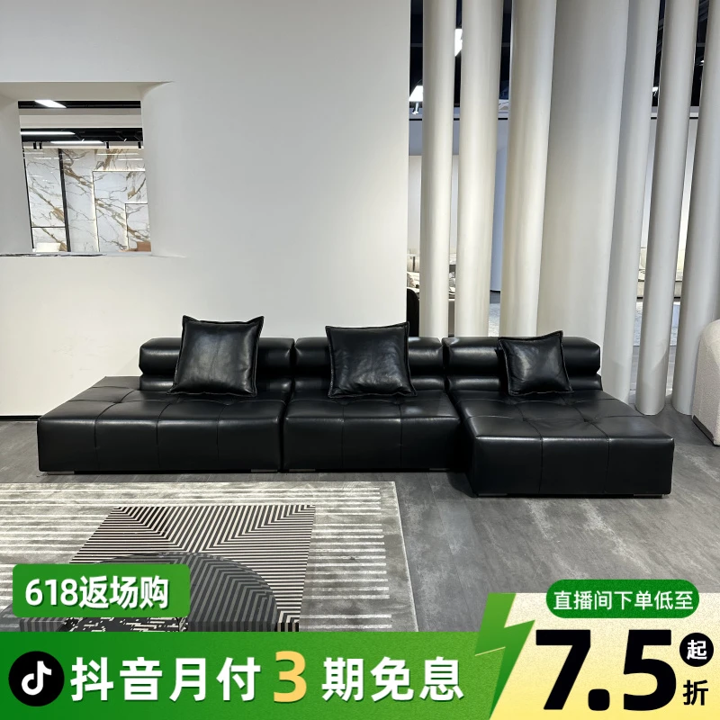 微色彩Tufty泡芙沙发巧克力头层牛皮沙发客厅模块组合真皮沙发