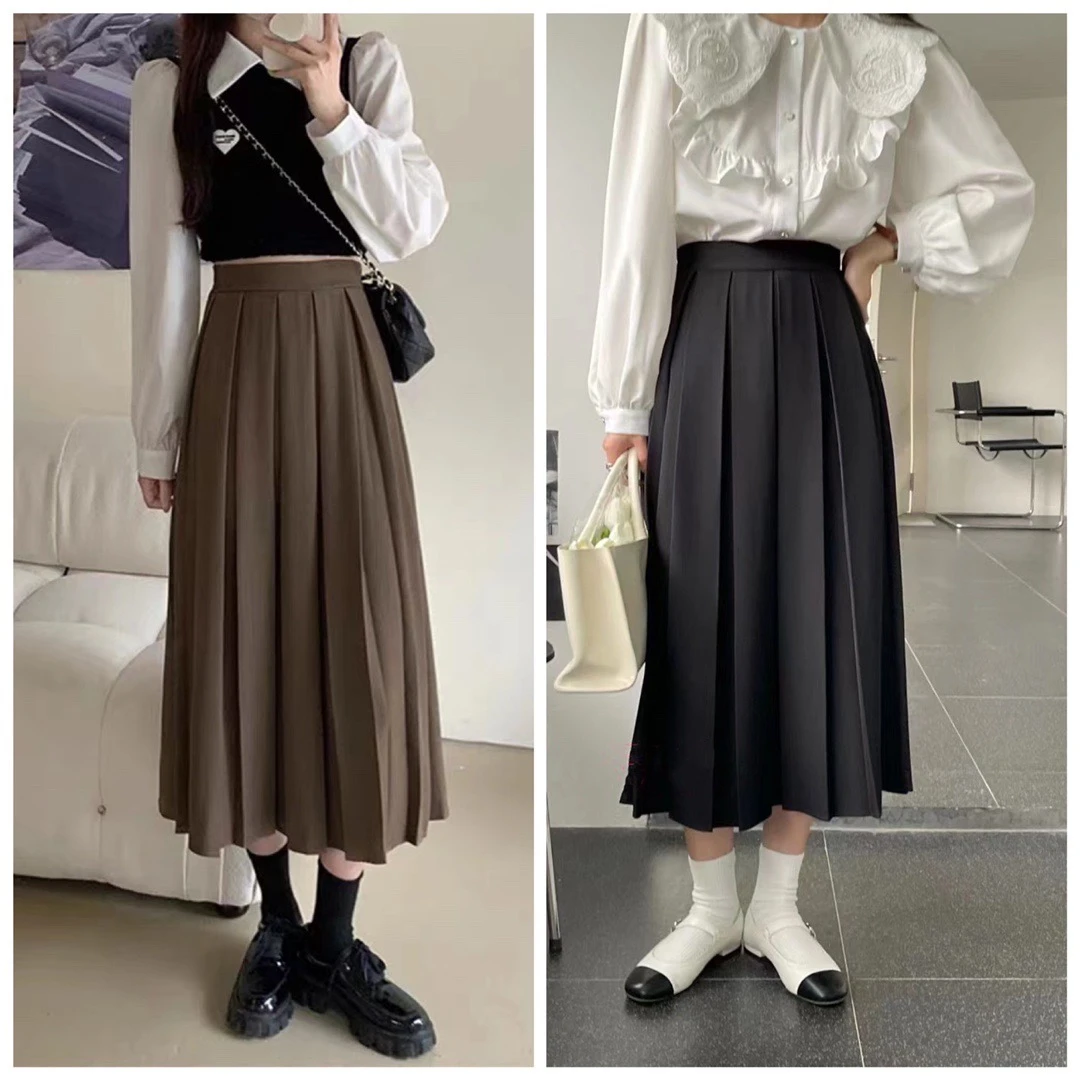 掌柜推荐！高克重！赫本风！ZH0129韩系a字高腰大摆伞裙百褶裙