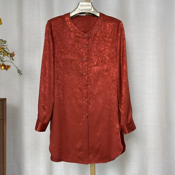 9071夏季新款醋酸段提花侧开叉衬衣(衣服长度75厘米)