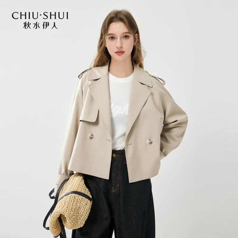 秋水伊人时髦复古风衣2025年春季新款H型翻领外套625101E110441