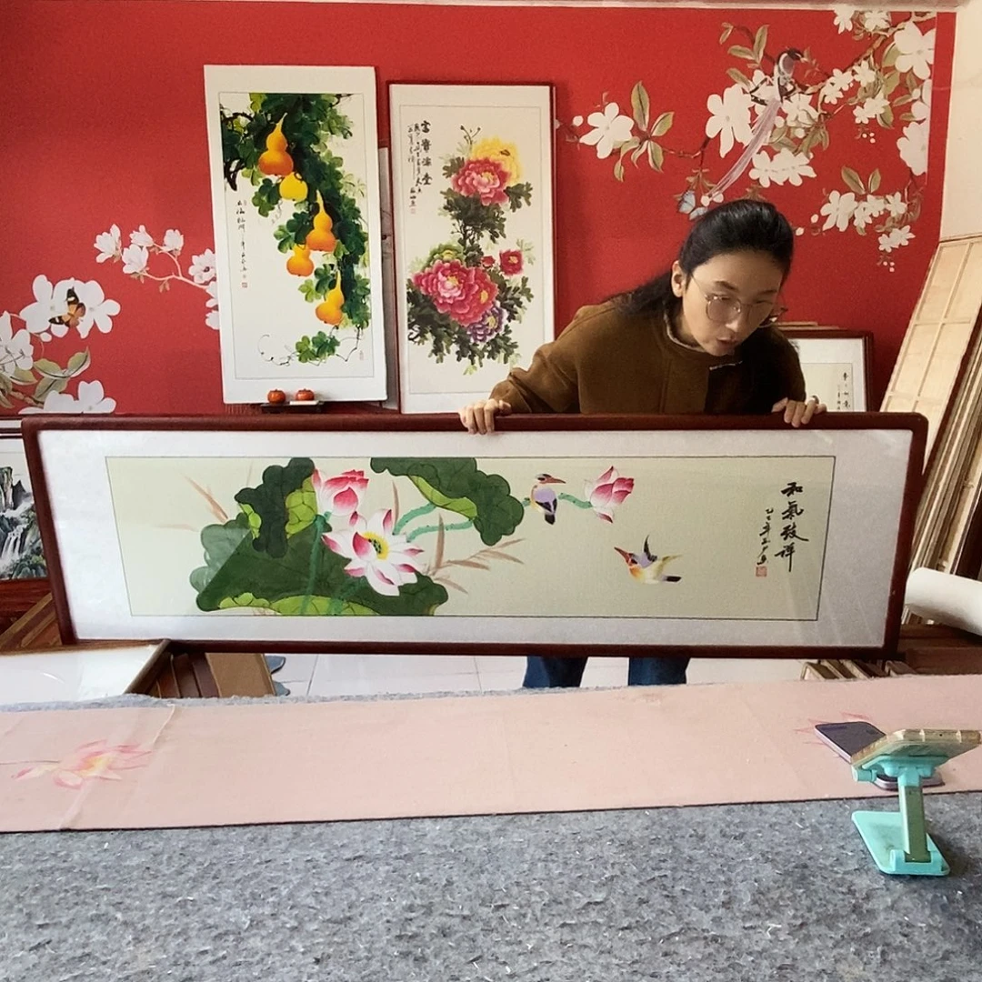国画 手写手绘带框包邮国画作品47✖️162