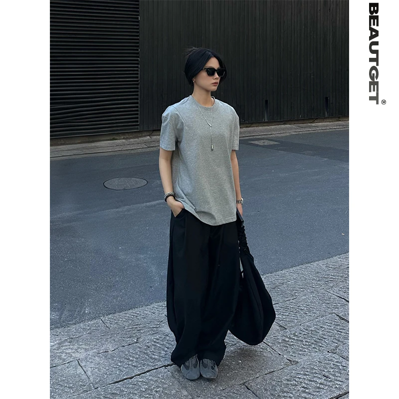 Beautget春夏暗黑系立体剪裁宽松百搭西装裤男女同款松弛感休闲裤