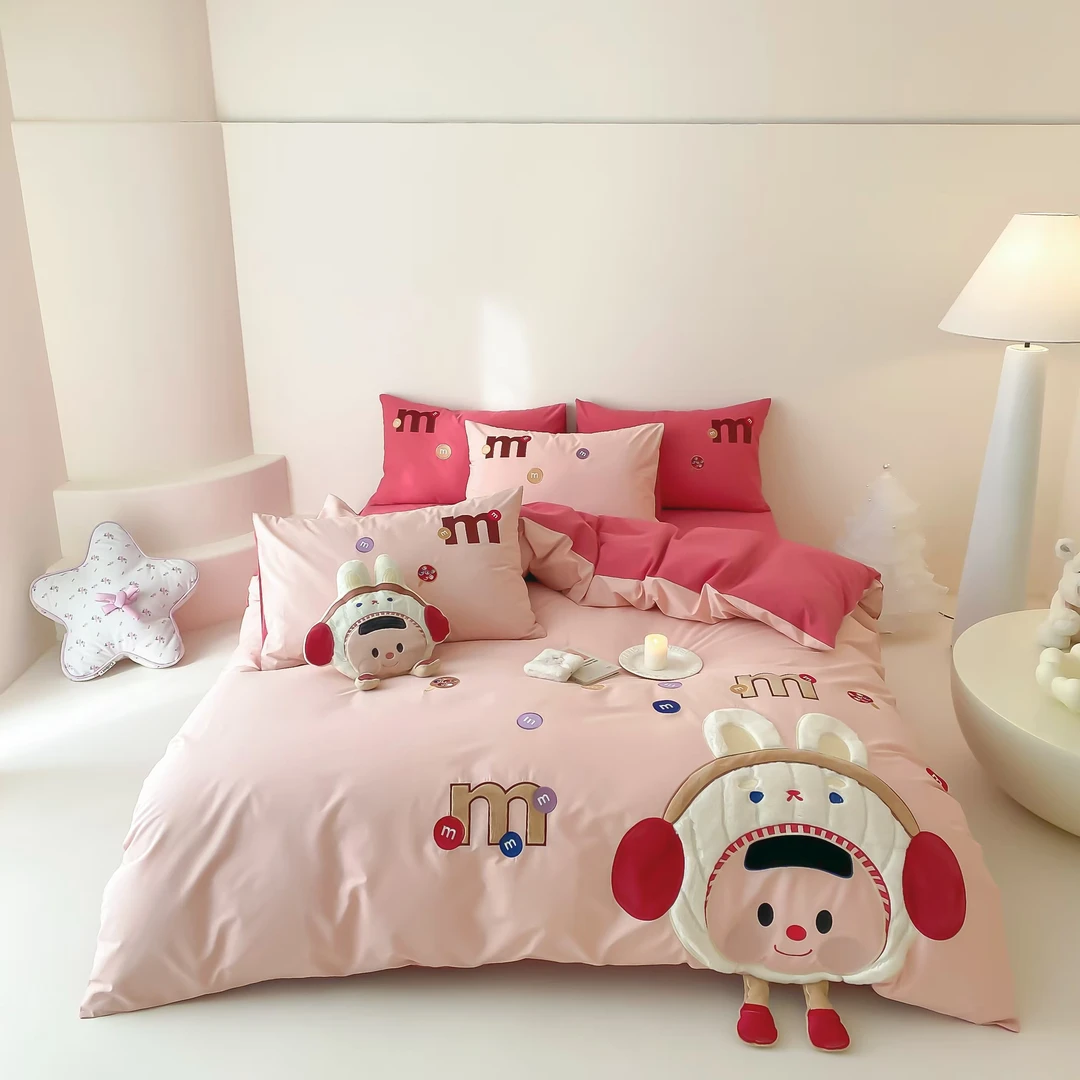 卡通纯棉床上四件套可爱亲肤贴布绣学生女孩小清新单人全棉三件套