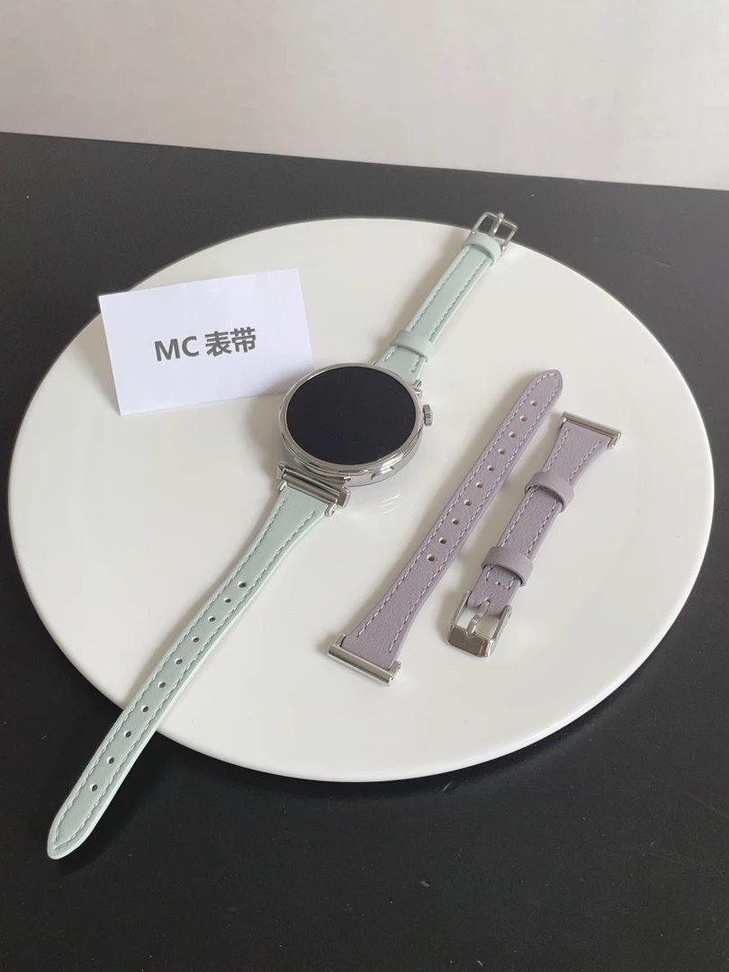 MC温柔皮质适用华为gt5gt4表带小米手表S4超细透气Oppox2mini腕带