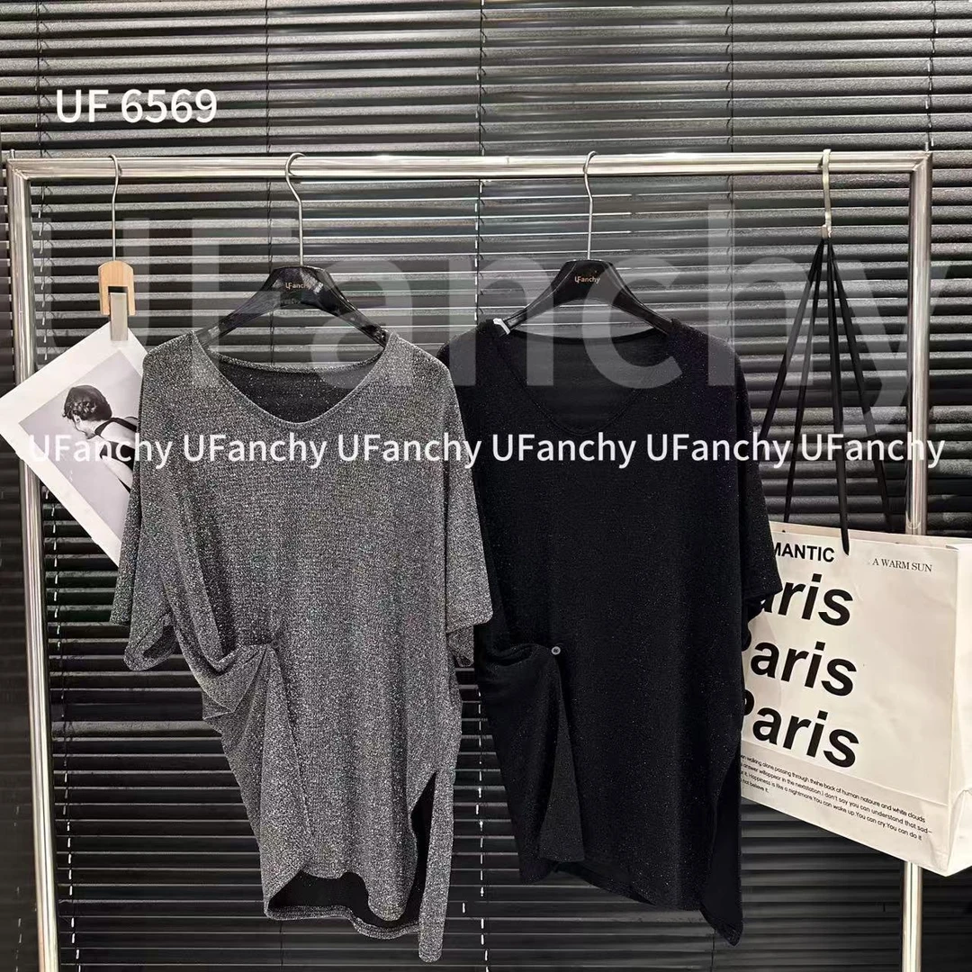 杨杨 UF-夏季新款设计感下摆扣子短袖6569