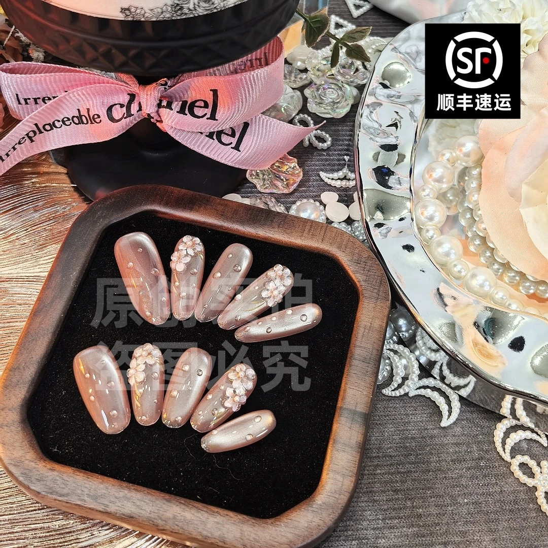 【桃之夭夭】1纯手工穿戴美甲猫眼立体浮雕手绘光疗软甲手绘美甲