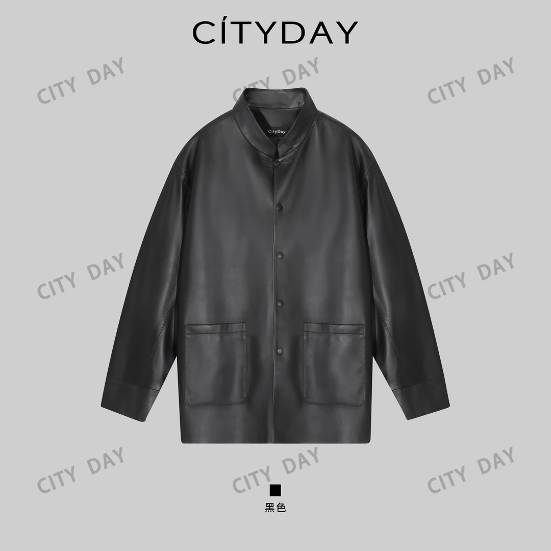 CityDay【灰叔】顶奢-头层绵羊皮 新中式盘扣真皮皮衣外套70205