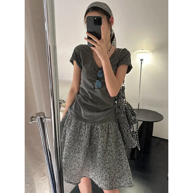 百搭时尚纯色简约小版针织T恤肌理感时尚半身裙夏季时尚套装