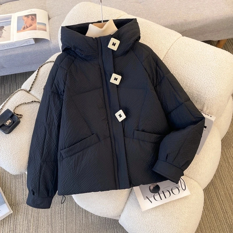 2025冬季新款格子连帽棉服女短款时尚百搭棉袄冬季女士休闲外套