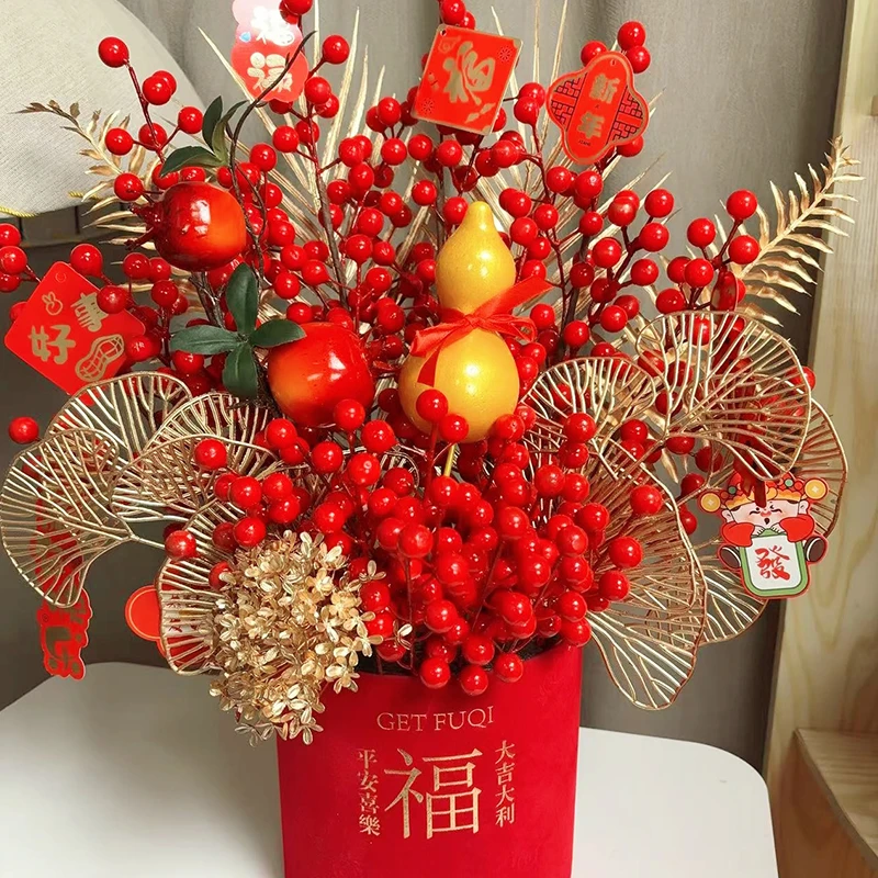 发财果年宵花福桶摆件客厅新年发财果乔迁开业插花装饰室内摆件