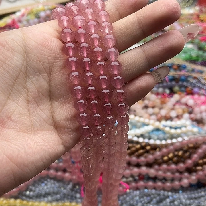 玛瑙/玉髓珠宝半成品未镶嵌一条8mm左右红草莓晶