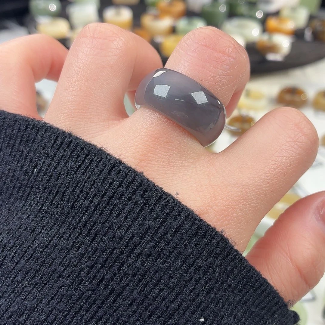 和田玉未镶嵌戒指S61浓烟紫轮胎18.0