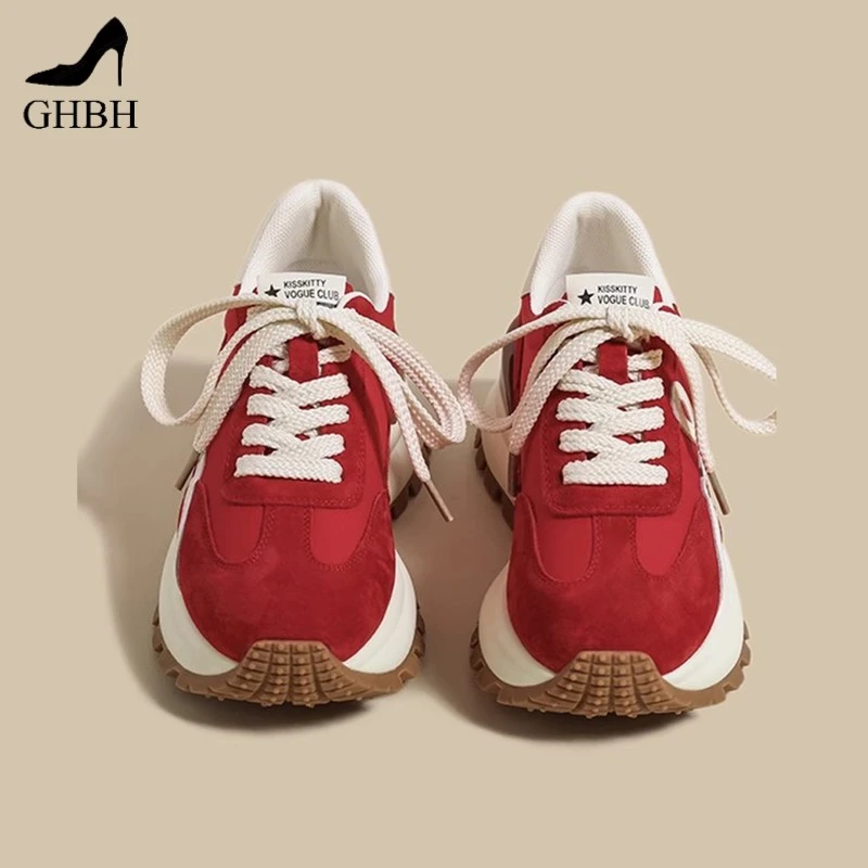 新款上市跟高3.5cm潮阿甘鞋女显脚小红色增高德训休闲运动老爹鞋