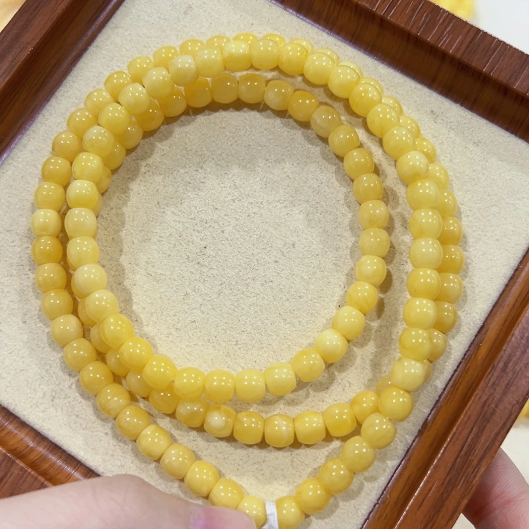 —***—手链蜜蜡未镶嵌6.5m高桩108浓蜡奶油黄