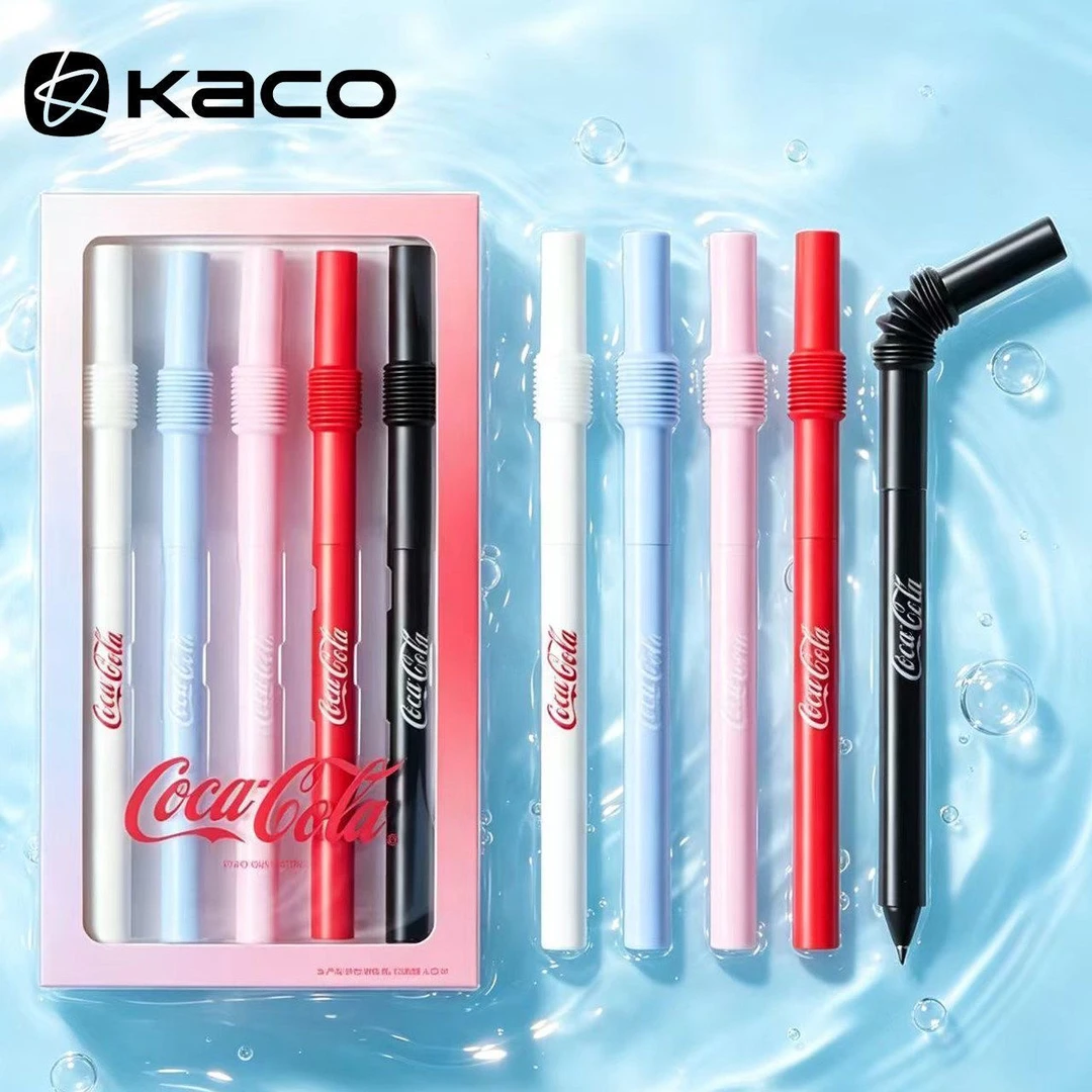 KACO吸管笔可口可乐联名STRO限定款中性笔0.5旋转出芯黑色水笔