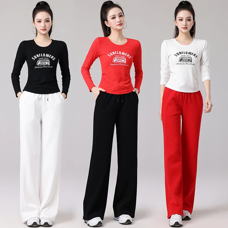 2025春夏广场舞服运动服装健身跳操跑步服显瘦长袖洋气直筒裤套装