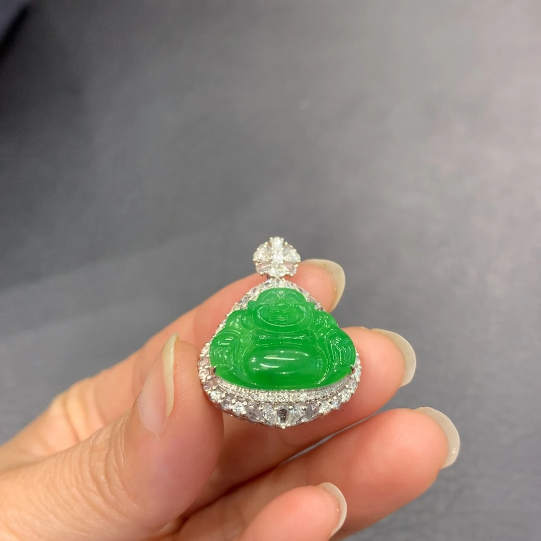 吊坠(不含链)18K金镶嵌翡翠