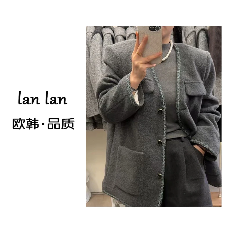 lanlan-冬上新【麻花边羊毛羽绒西装】欧韩高货羊毛羽绒西装气质