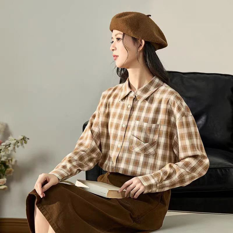 邻家集品/休闲衬衫/82411123/春秋/衬衣/长袖/百搭/复古/小众宽松