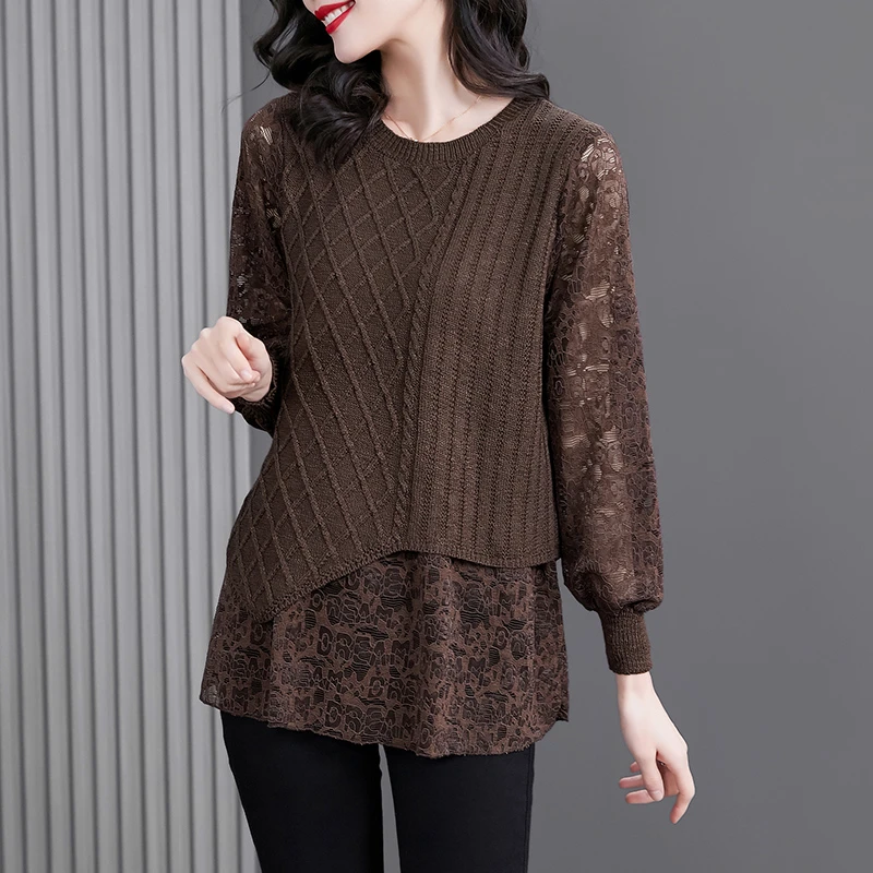 时尚打底衫洋气秋款女装2025年新款妈妈气质蕾丝针织衫