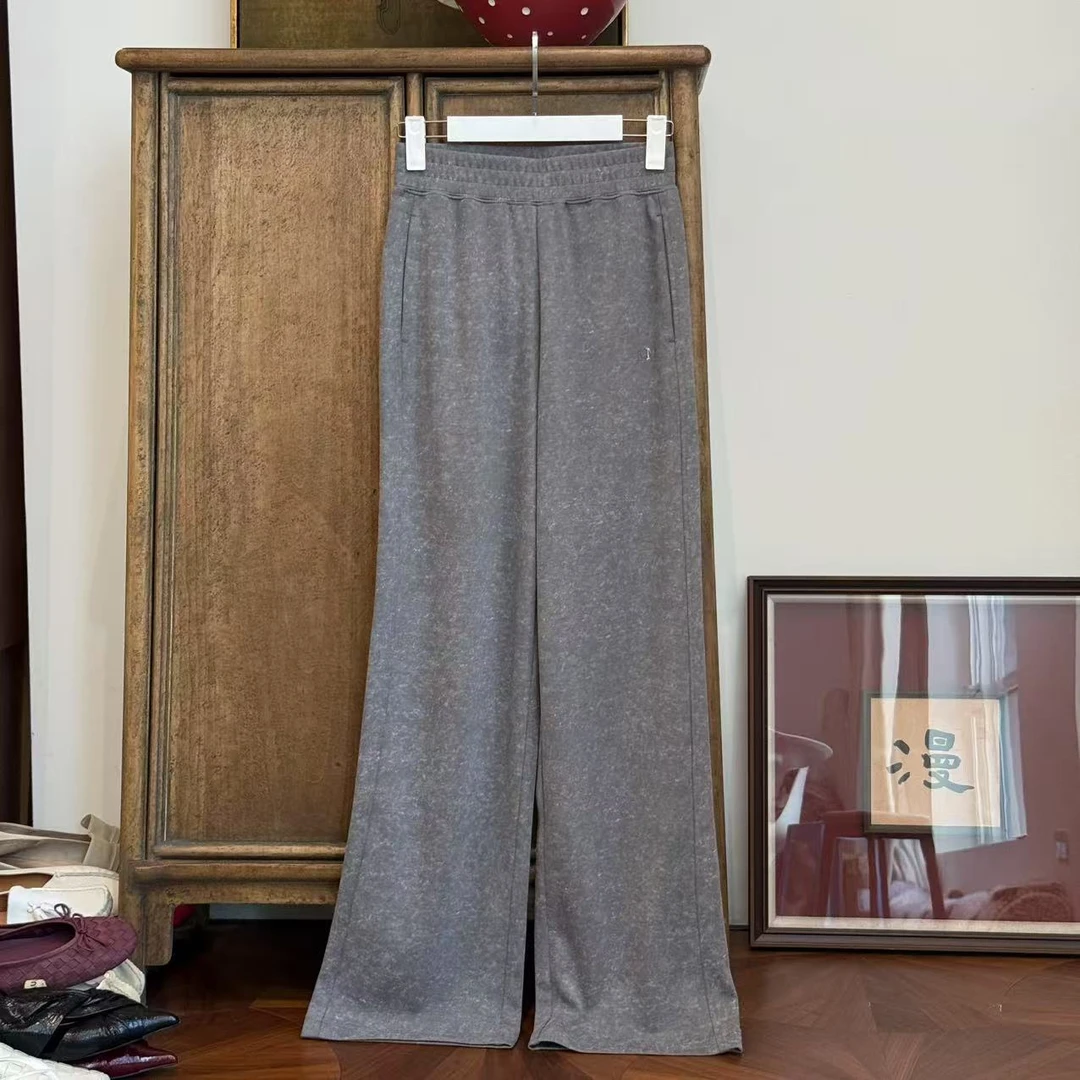 MYL 2025年夏季新款棉混纺灰色休闲裤松紧腰宽松直筒裤休闲百搭裤