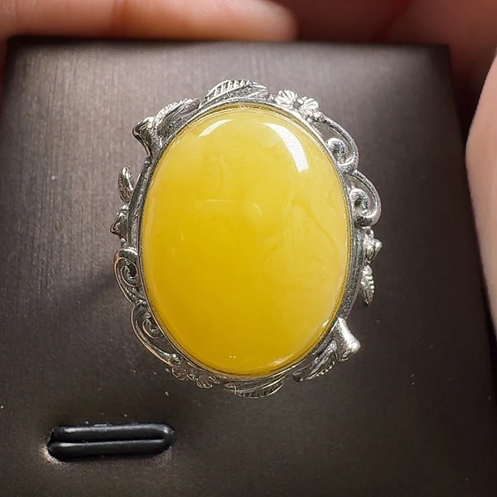 蜜蜡银S925镶嵌戒指戒指