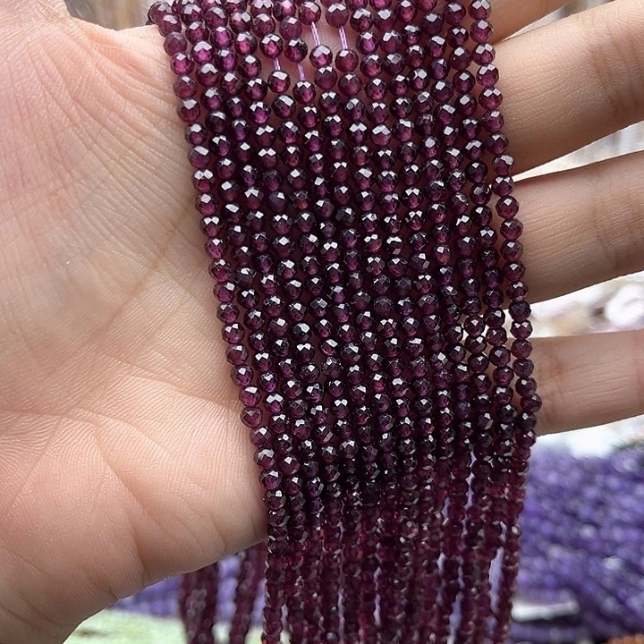 未镶嵌玛瑙/玉髓珠宝半成品一条3mm左右紫牙乌石榴石刻面