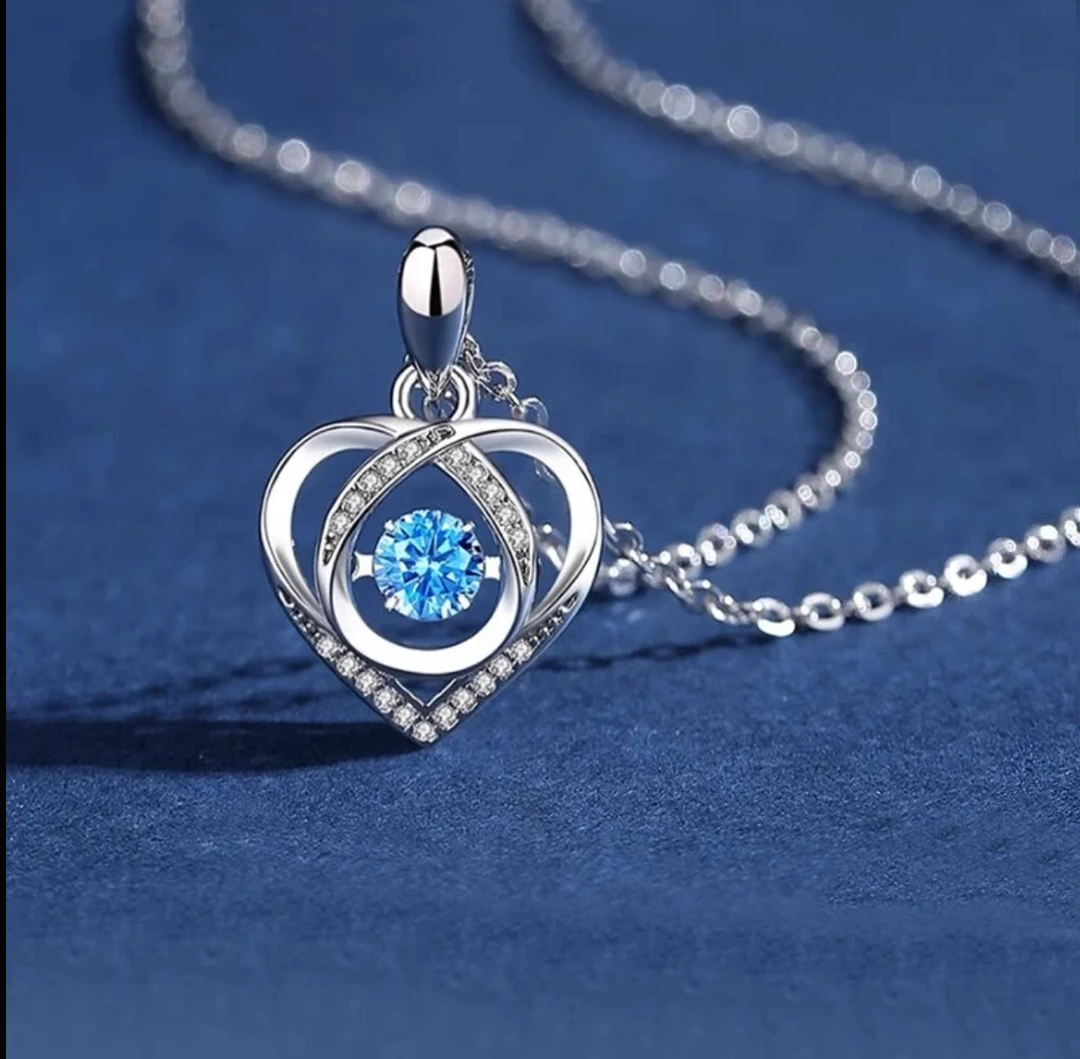 坠链均足银合成锆石均足银均足银跳动的心项链女锁骨链礼物女士