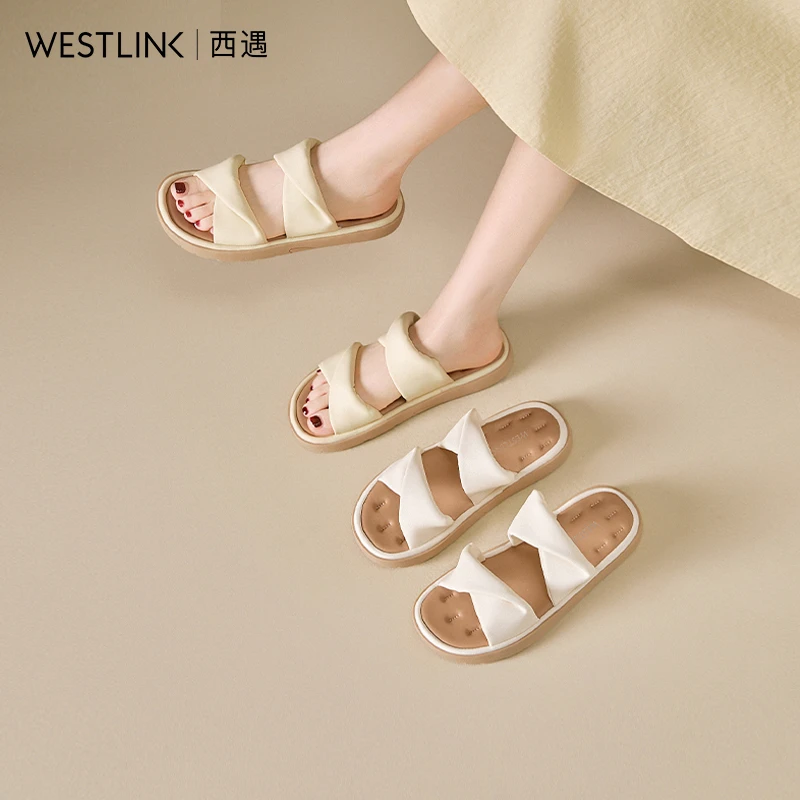 西遇平底凉拖鞋女夏季外穿2025新款扭结法式仙女配裙子软底一字拖