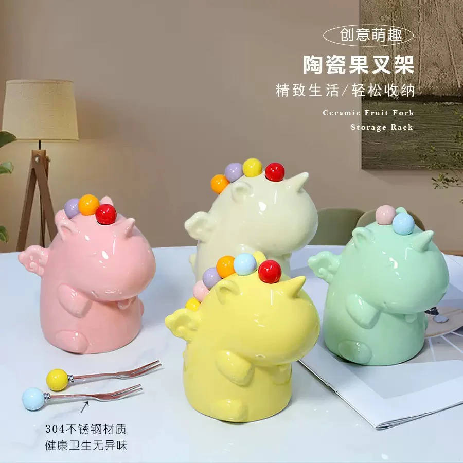 独角兽水果叉可爱小叉子轻奢高级感收纳罐套装儿童安全家用不锈钢