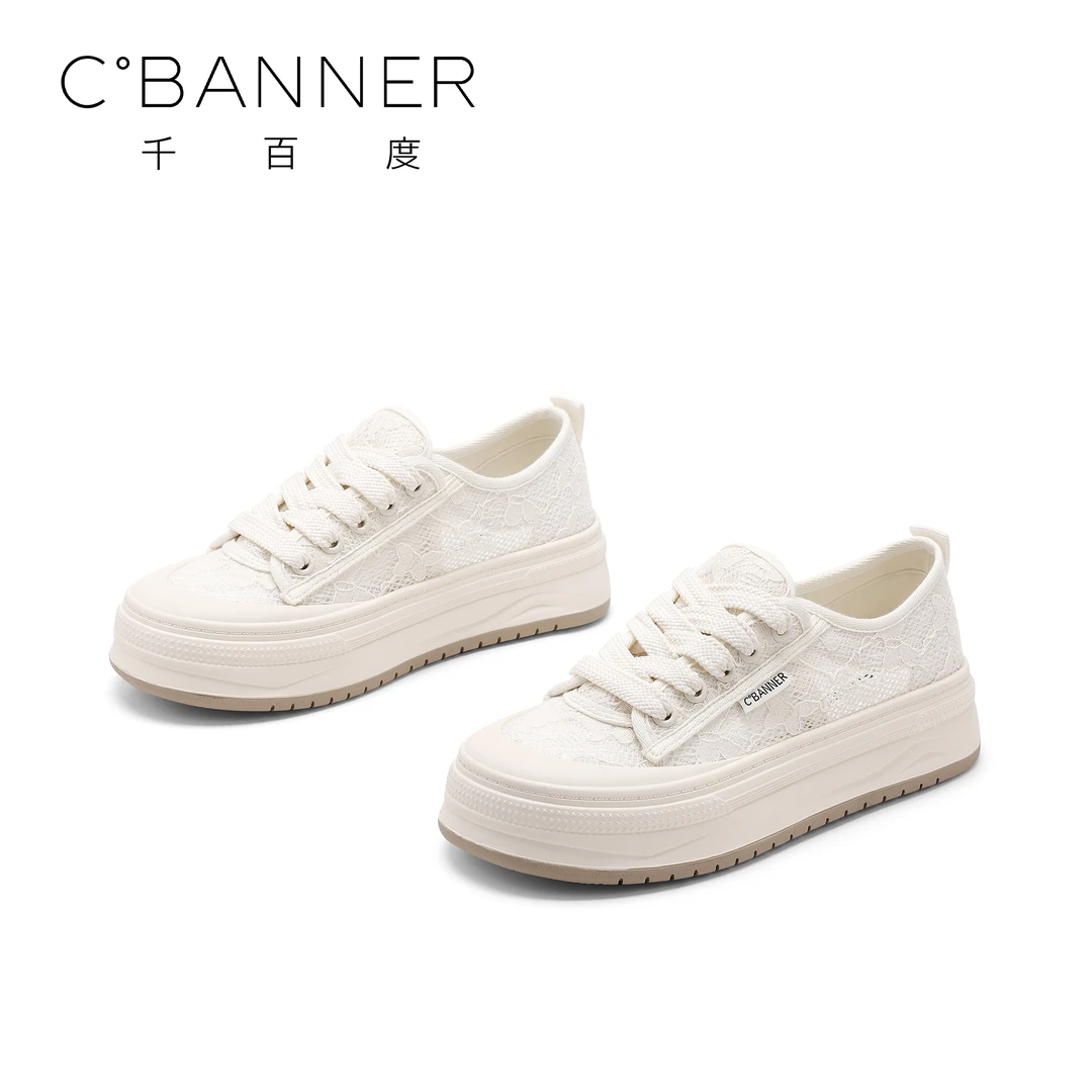 【金丝银线】千百度休闲鞋女2025新款百搭帆布镂空透气网面板鞋